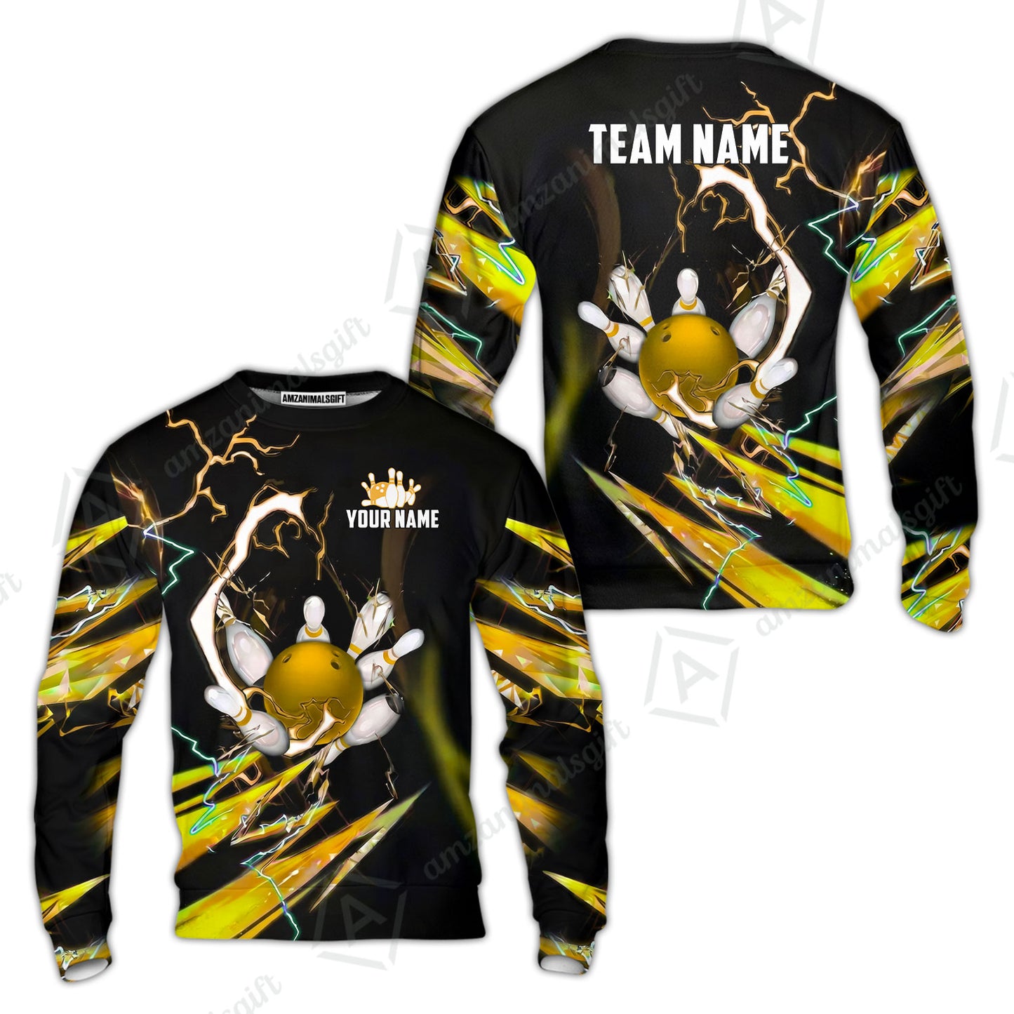 Custom Bowling Jersey Polo Shirt, Electric Strike & Neon Plasma, Custom Bowling Jersey Team Shirt For Players With Name & Team Name