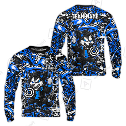 Customized Darts Team Uniform Shirt, Cool Cartoon Wolf With Dartboard, Personalized Name And Team Name
