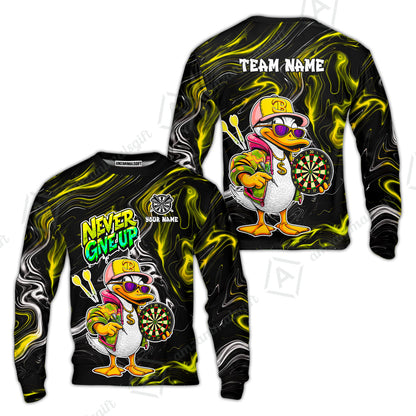 Customized Darts Team Jersey, Duck Never Give Up, Personalized Darts Name And Team Name