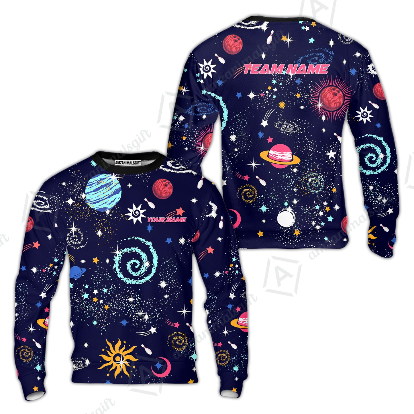 Custom Bowling Jersey Polo Shirt, Galaxy Pattern Shirt, Custom Bowling Jersey Team Shirt For Players With Name and Team Name