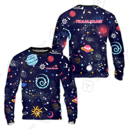 Custom Bowling Jersey Polo Shirt, Galaxy Pattern Shirt, Custom Bowling Jersey Team Shirt For Players With Name and Team Name