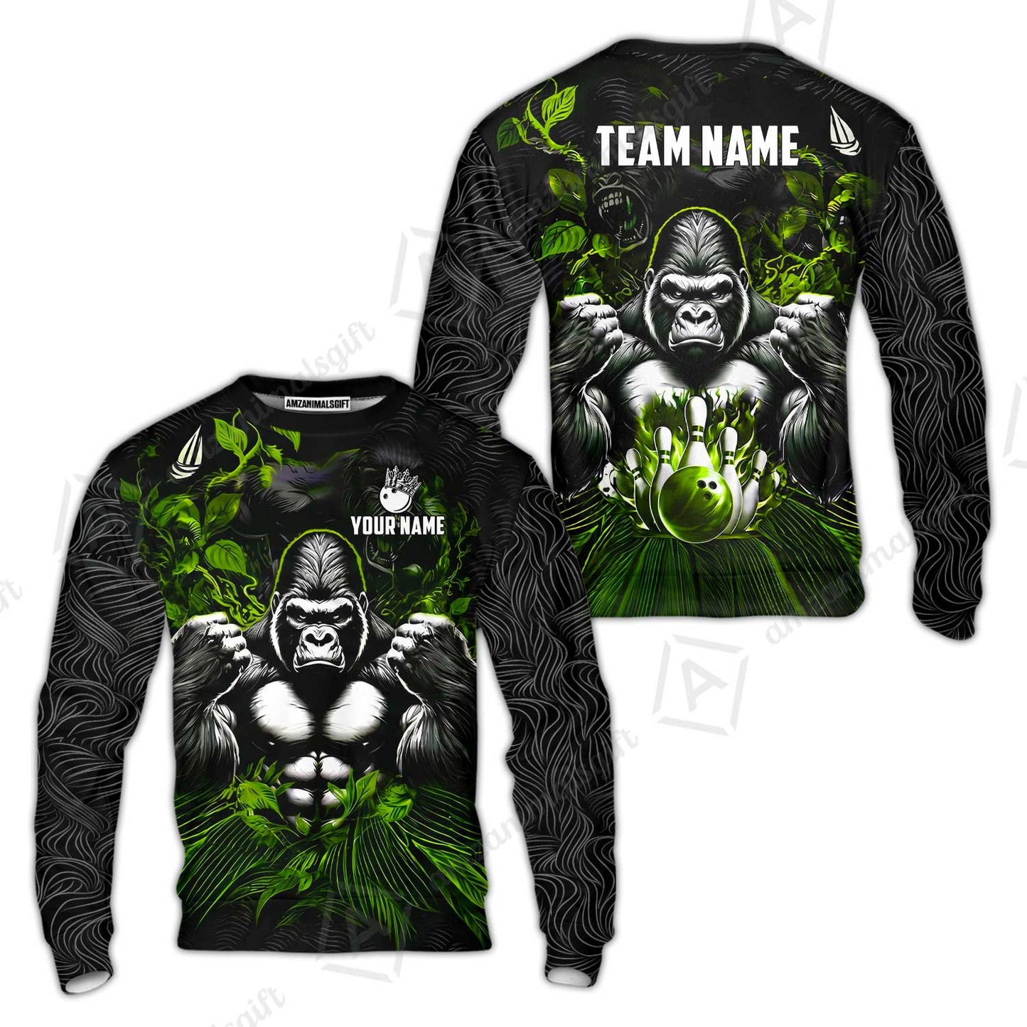 Custom Bowling Jersey Polo Shirt, Furious Gorilla Mascot, Custom Bowling Jersey Team Shirt For Players With Name & Team Name