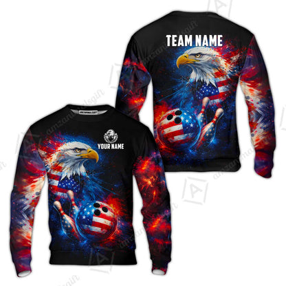 Customized Patriotic Galaxy Eagle Strike Bowling Jersey, Custom Name And Team Name For Bowlers