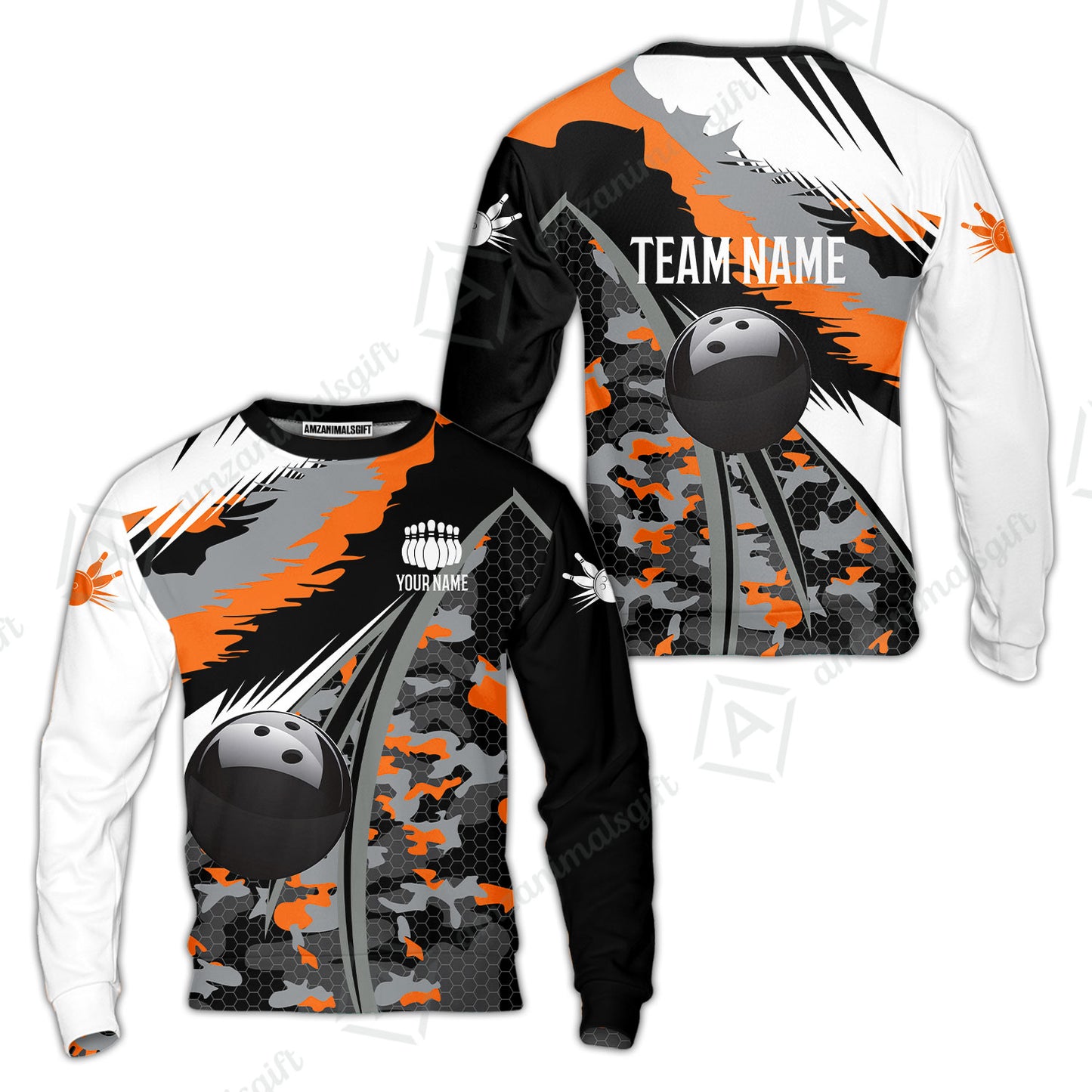 Custom Bowling Team Jersey, Personalized Long Sleeve Jersey Shirt Camo Bowling Shirt with Name & Team Name
