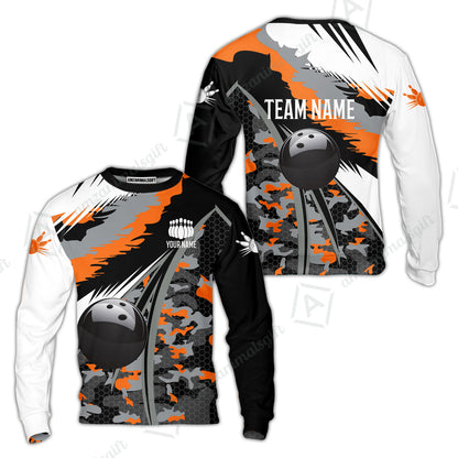 Custom Bowling Team Jersey, Personalized Long Sleeve Jersey Shirt Camo Bowling Shirt with Name & Team Name