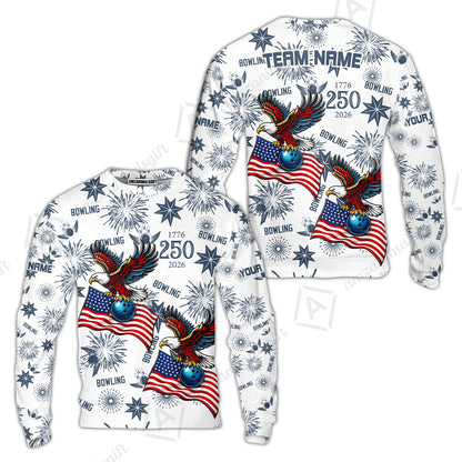 Custom Bowling Jersey Polo Shirt, USA 250 Years of Independence Bowling, Custom Bowling Jersey Team Shirt For Players With Name and Team Name