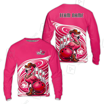 Custom Women Polo Shirt, Western Flamingo, Custom Bowling Women Polo Team Shirt For Players With Name & Team Name