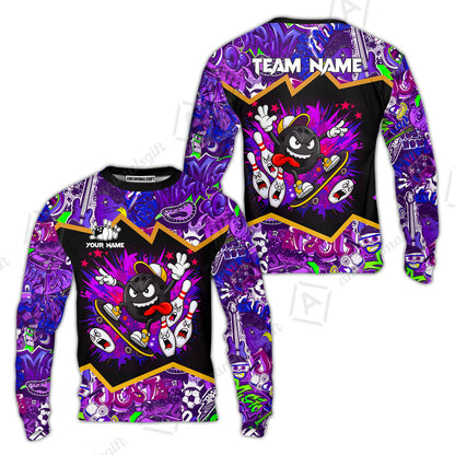 Customized Bowling Unisex Polo Shirt, Skater Bowling Ball Attack, Bowling Uniform, Personalized Name And Team Name