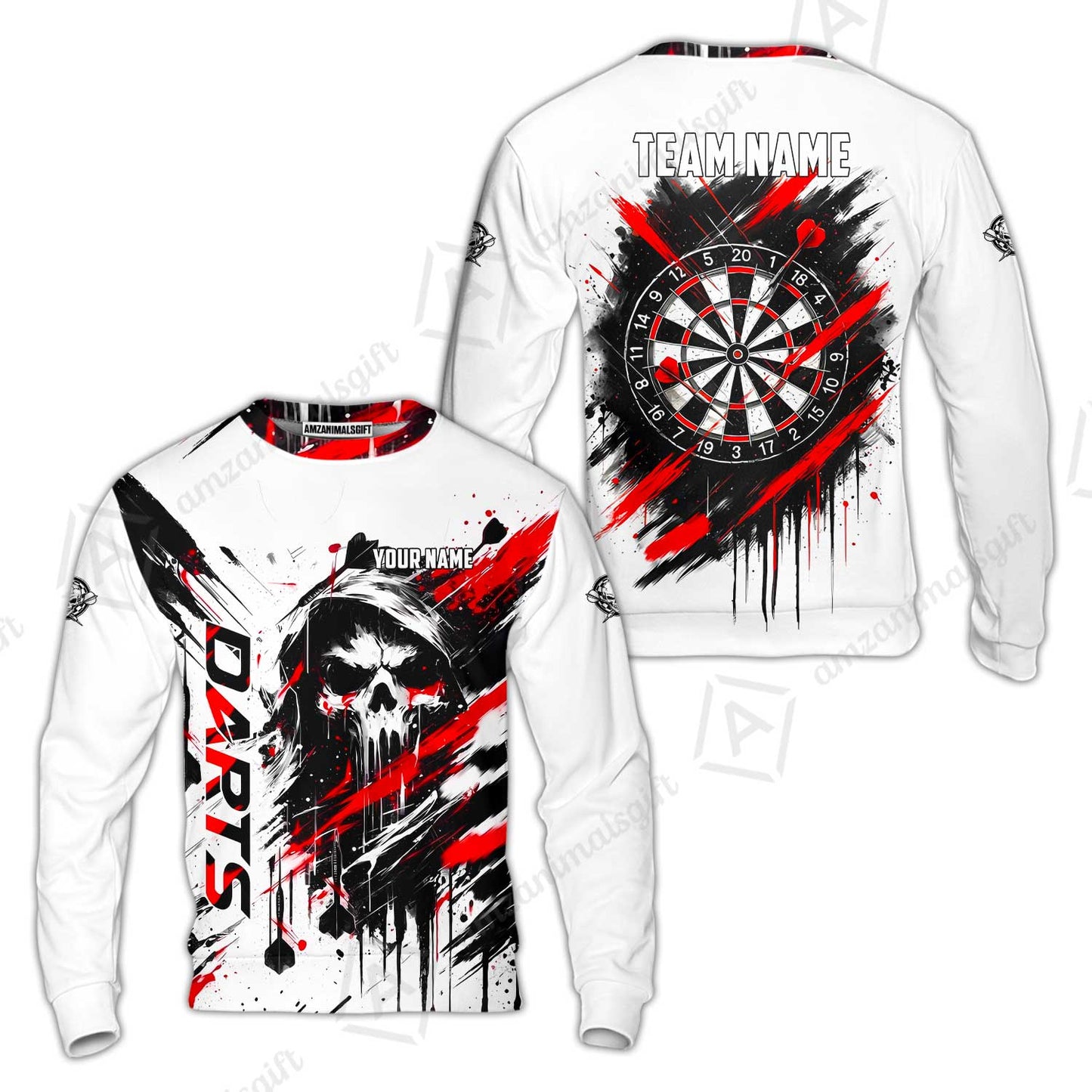 Custom Darts Jersey Polo Shirt, Grim Reaper Sketch Splatter, Custom Dart Jersey Team Shirt For Players With Name & Team Name