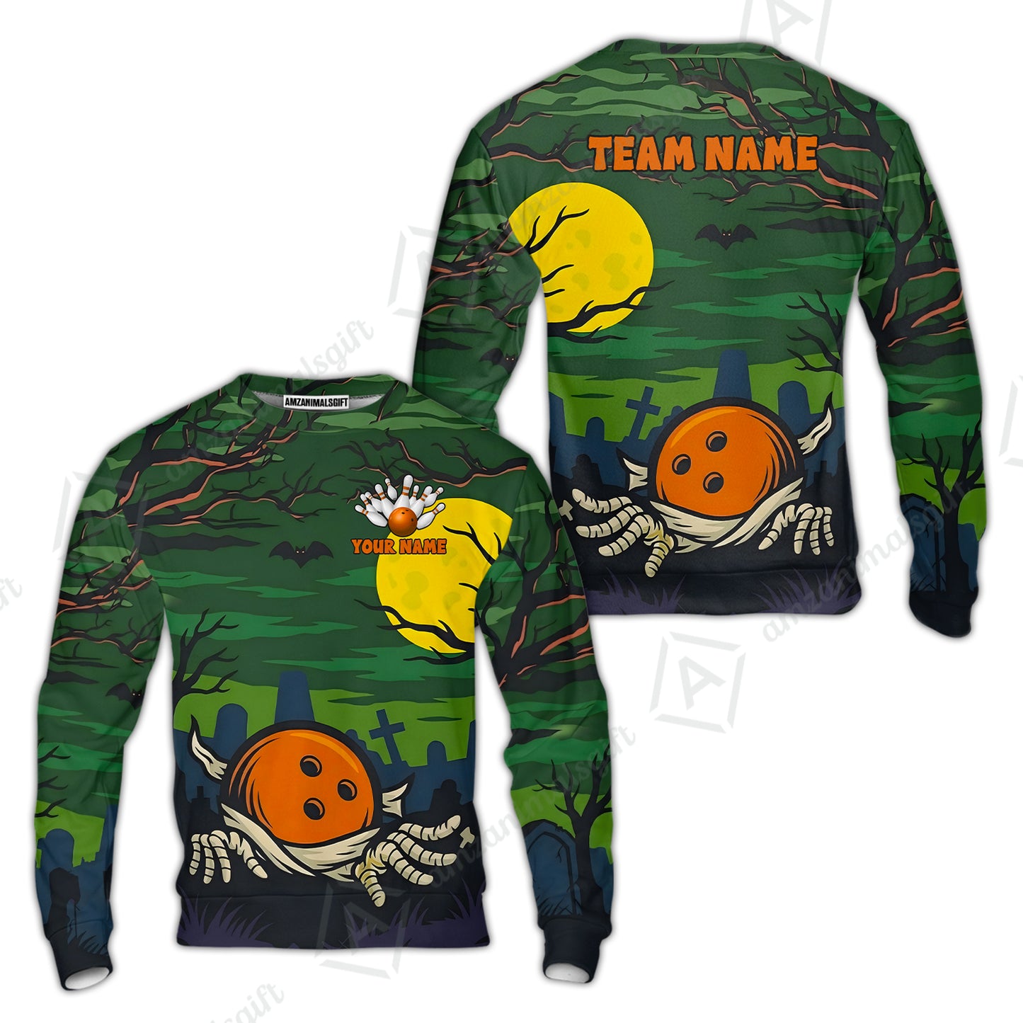 Customized Bowling Shirt, Bowling Halloween Mummy, Personalized Polo Shirt For Players With Name & Team Name
