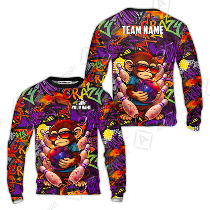 Custom Bowling Jersey Polo Shirt, Street Graffiti Funny Monkey Mascot, Custom Bowling Jersey Team Shirt For Players With Name & Team Name