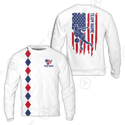 Custom Bowling Jersey Polo Shirt, Patriotic Argyle USA Flag Bowler, Custom Bowling Jersey Team Shirt For Players With Name & Team Name