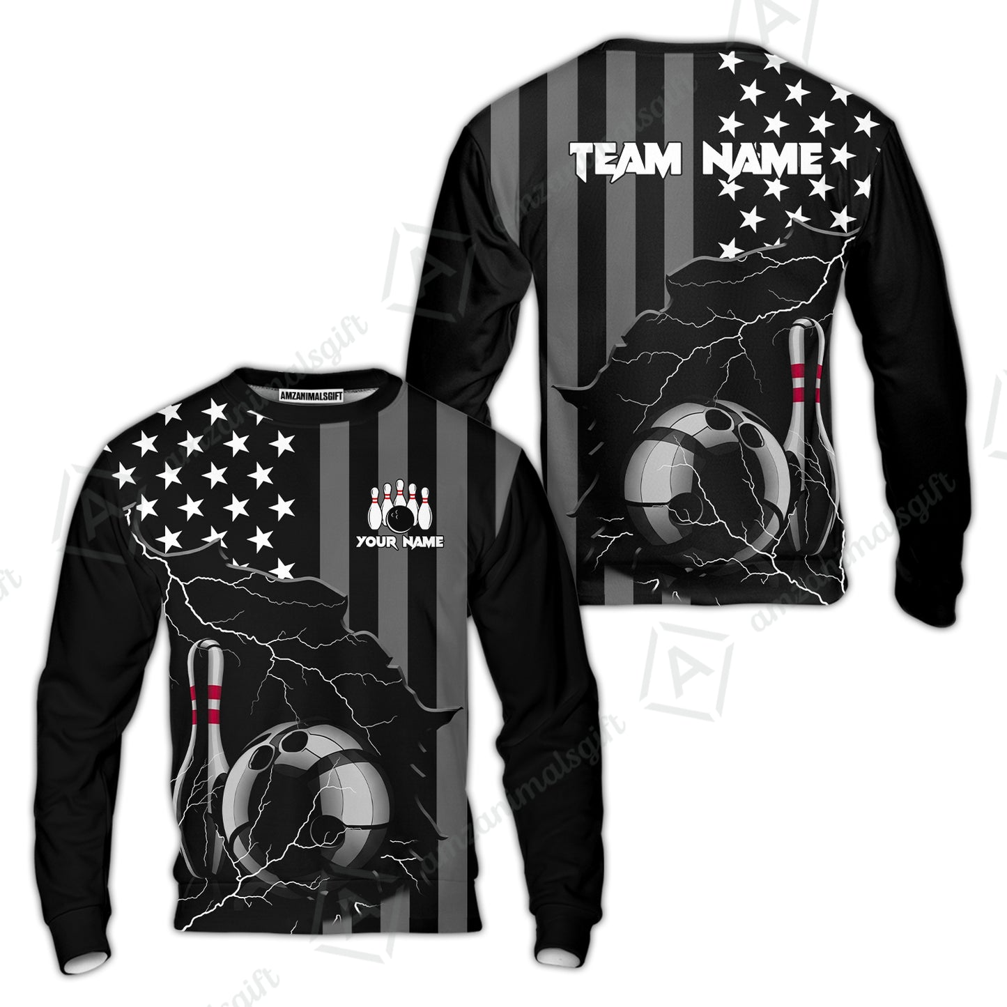 Custom Bowling Jersey Polo Shirt, Monochrome Lightning Flag Storm, Custom Bowling Jersey Team Shirt For Players With Name and Team Name