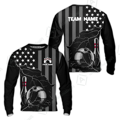 Custom Bowling Jersey Polo Shirt, Monochrome Lightning Flag Storm, Custom Bowling Jersey Team Shirt For Players With Name and Team Name