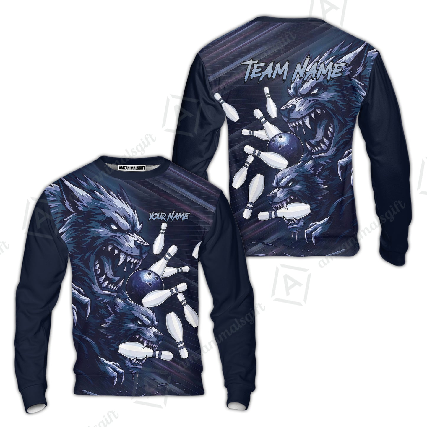 Custom Bowling Jersey Polo Shirt, Wolf Biting Bowling Pin Custom Bowling Jersey Team Shirt For Players With Name & Team Name