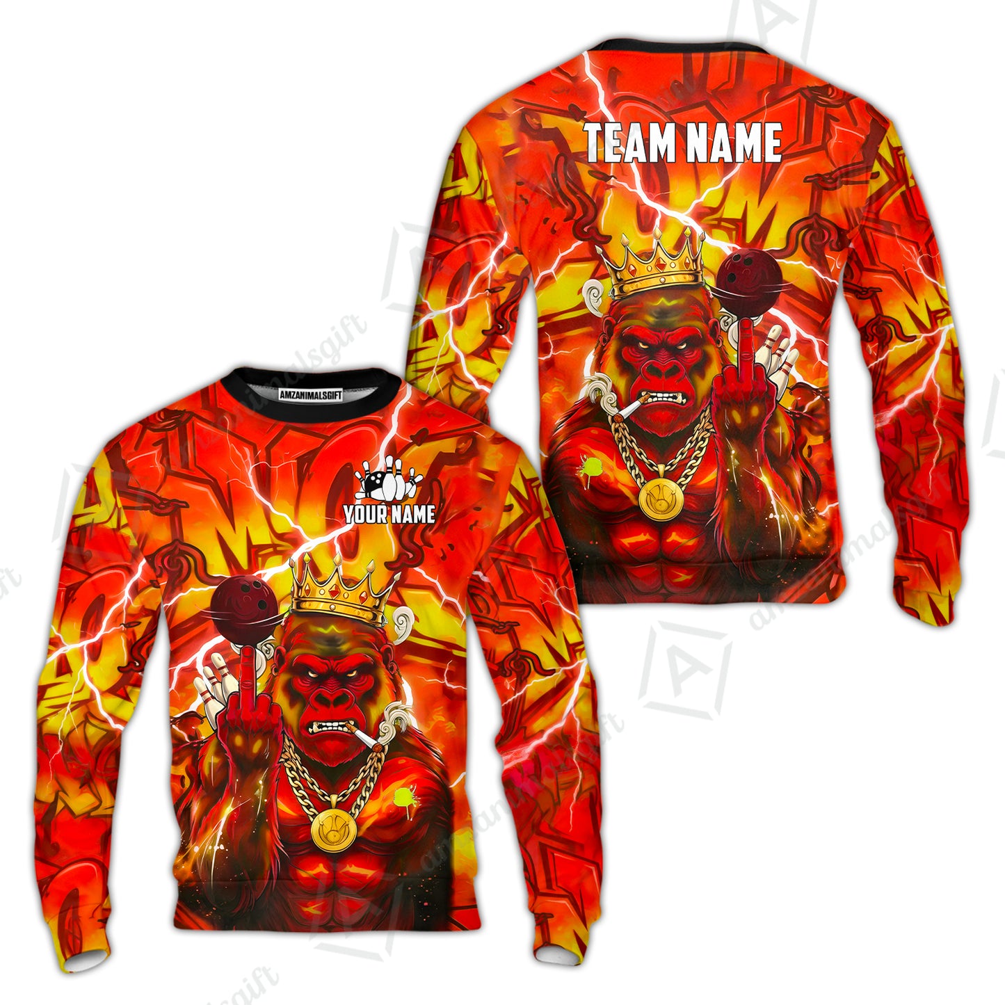Custom Bowling Jersey Polo Shirt, Rebellious Gorilla King & Street Graffiti, Custom Bowling Jersey Team Shirt For Players With Name & Team Name
