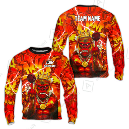 Custom Bowling Jersey Polo Shirt, Rebellious Gorilla King & Street Graffiti, Custom Bowling Jersey Team Shirt For Players With Name & Team Name