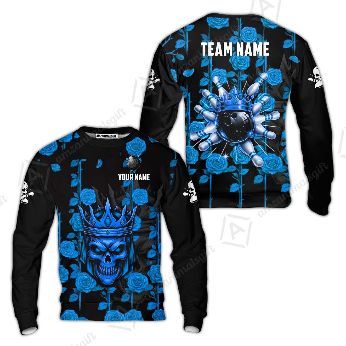 Custom Bowling Jersey Polo Shirt, Royal Skull Bowling, Custom Bowling Jersey Team Shirt For Players With Name & Team Name