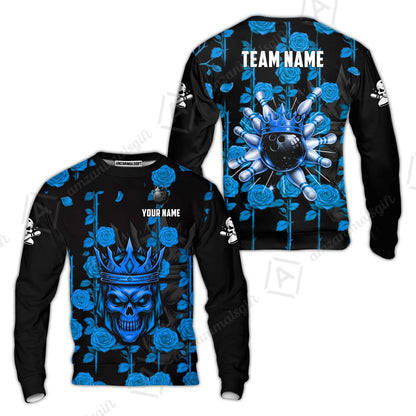 Custom Bowling Jersey Polo Shirt, Royal Skull Bowling, Custom Bowling Jersey Team Shirt For Players With Name & Team Name