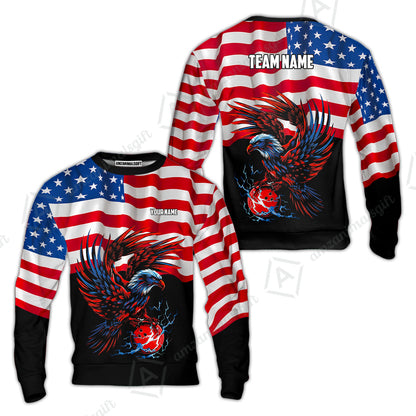 Custom Bowling Jersey Polo Shirt, Eagle America Flag Bowling Thunder, Custom Bowling Jersey Team Shirt For Players With Name and Team Name