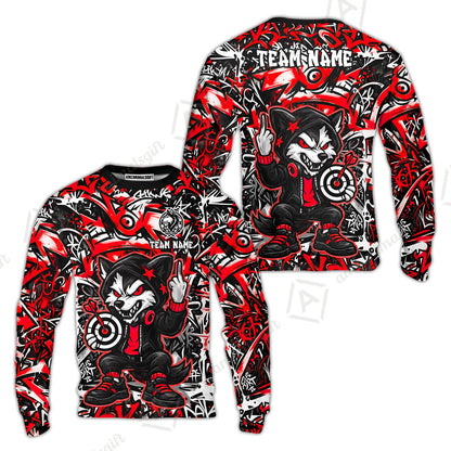 Customized Darts Team Uniform Shirt, Cool Cartoon Wolf With Dartboard, Personalized Name And Team Name