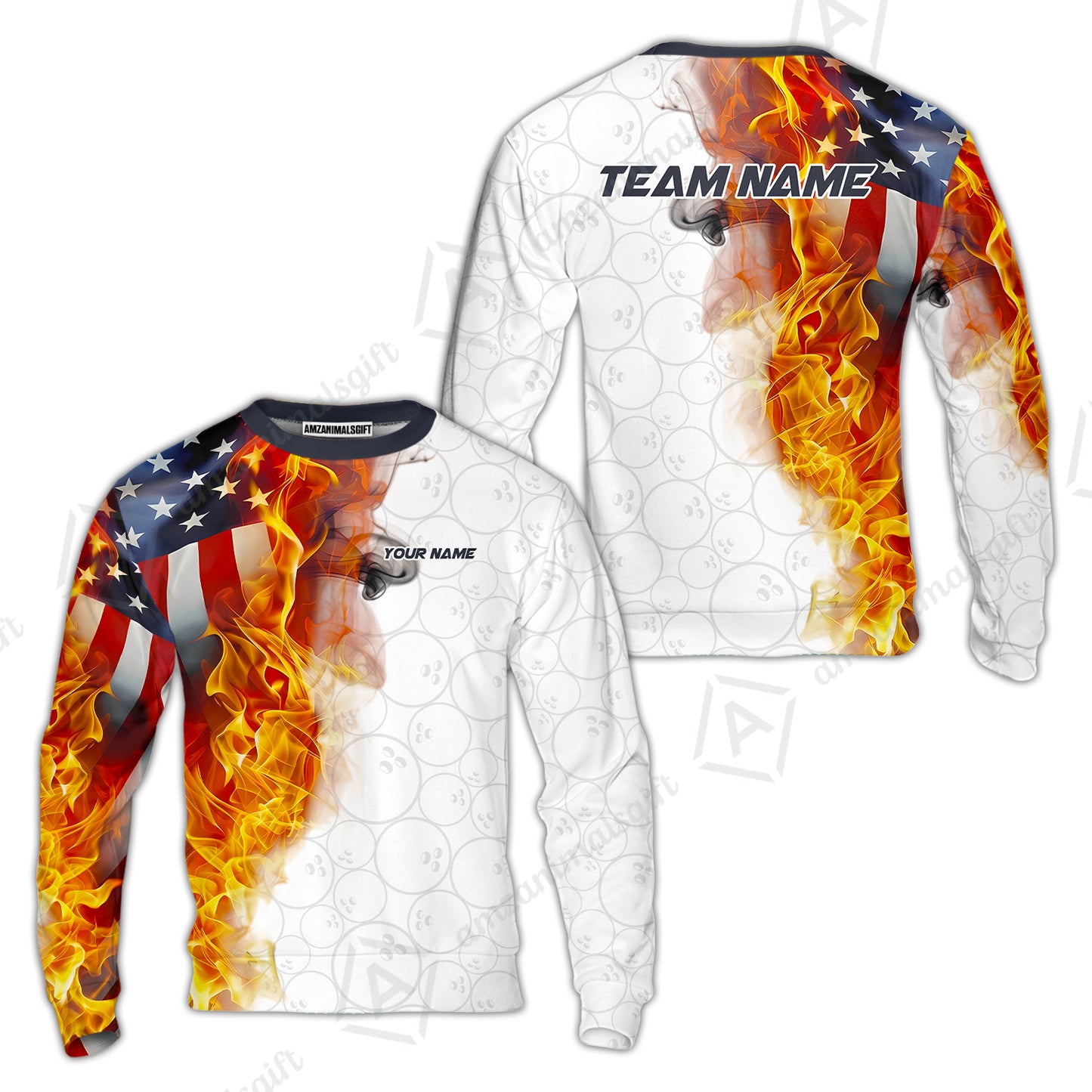 Custom Bowling Jersey Polo Shirt, Flaming USA Flag Graphic Bowling, Custom Bowling Jersey Team Shirt For Players With Name & Team Name