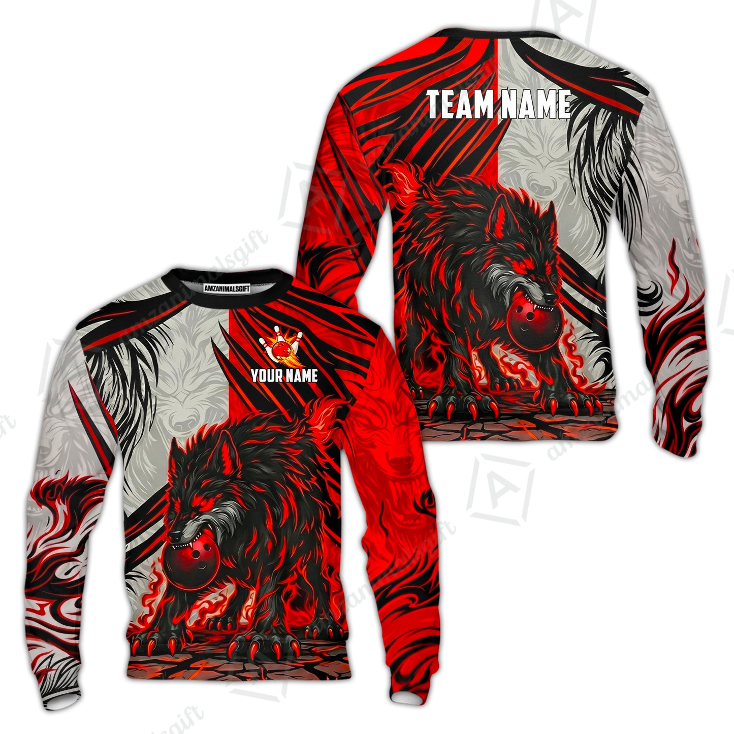 Custom Bowling Jersey Polo Shirt, Lone Wolf Strike & Emerald Frost, Custom Bowling Jersey Team Shirt For Players With Name & Team Name