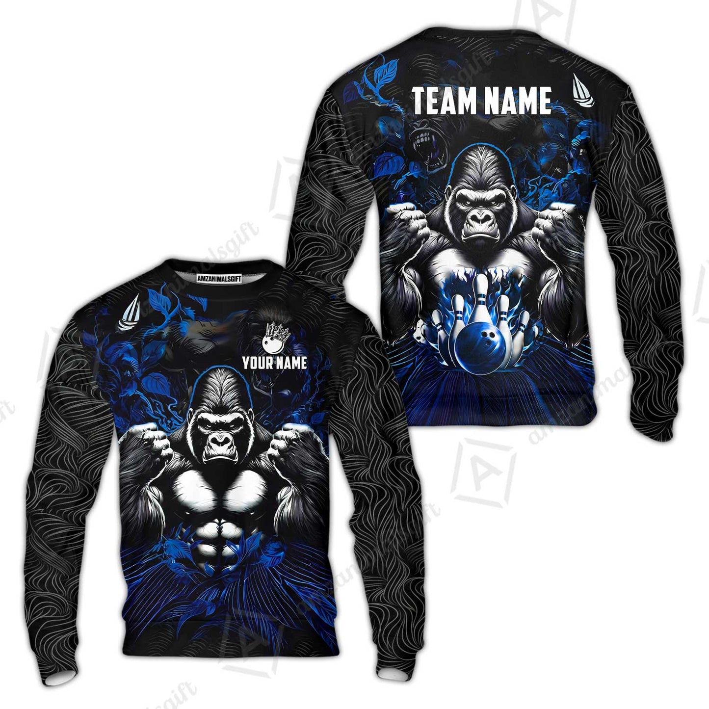 Custom Bowling Jersey Polo Shirt, Furious Gorilla Mascot, Custom Bowling Jersey Team Shirt For Players With Name & Team Name