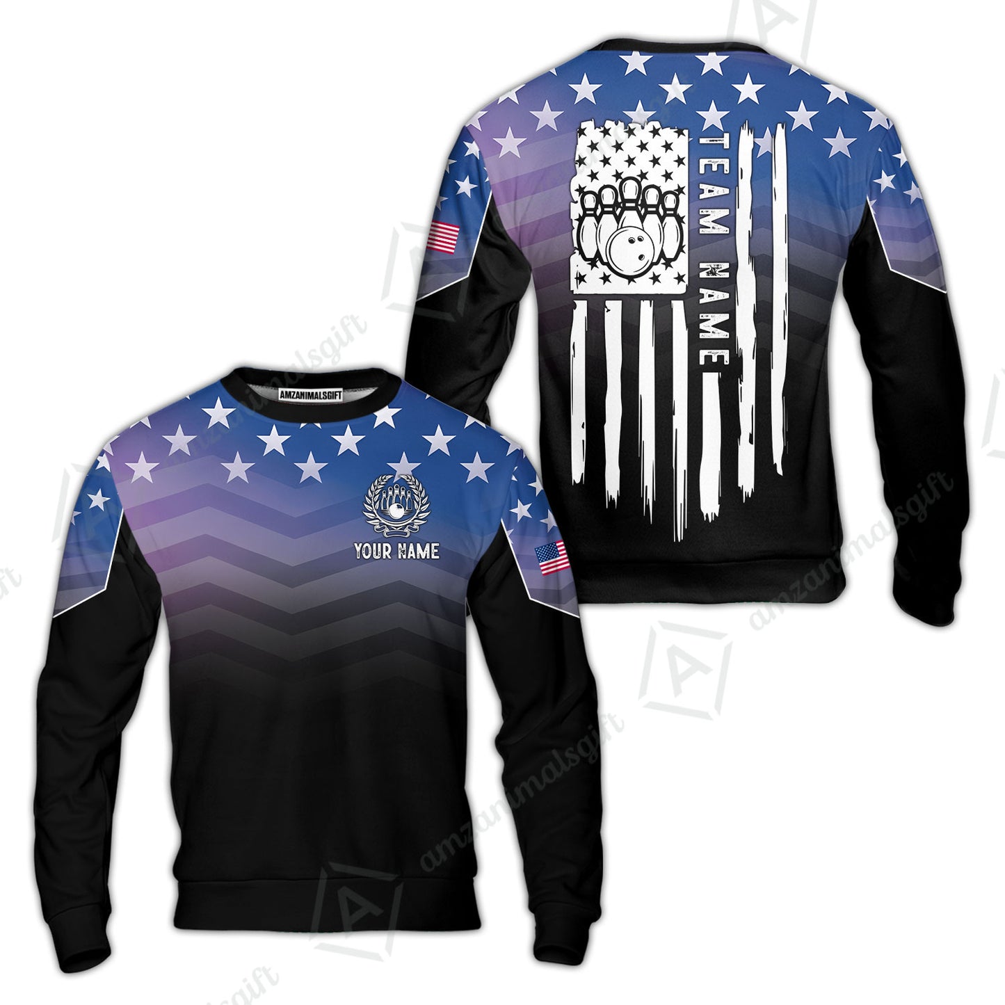 Custom Bowling Jersey Polo Shirt, Vertical Distressed Flag Chevron Gradient, Custom Bowling Jersey Team Shirt For Players With Name and Team Name