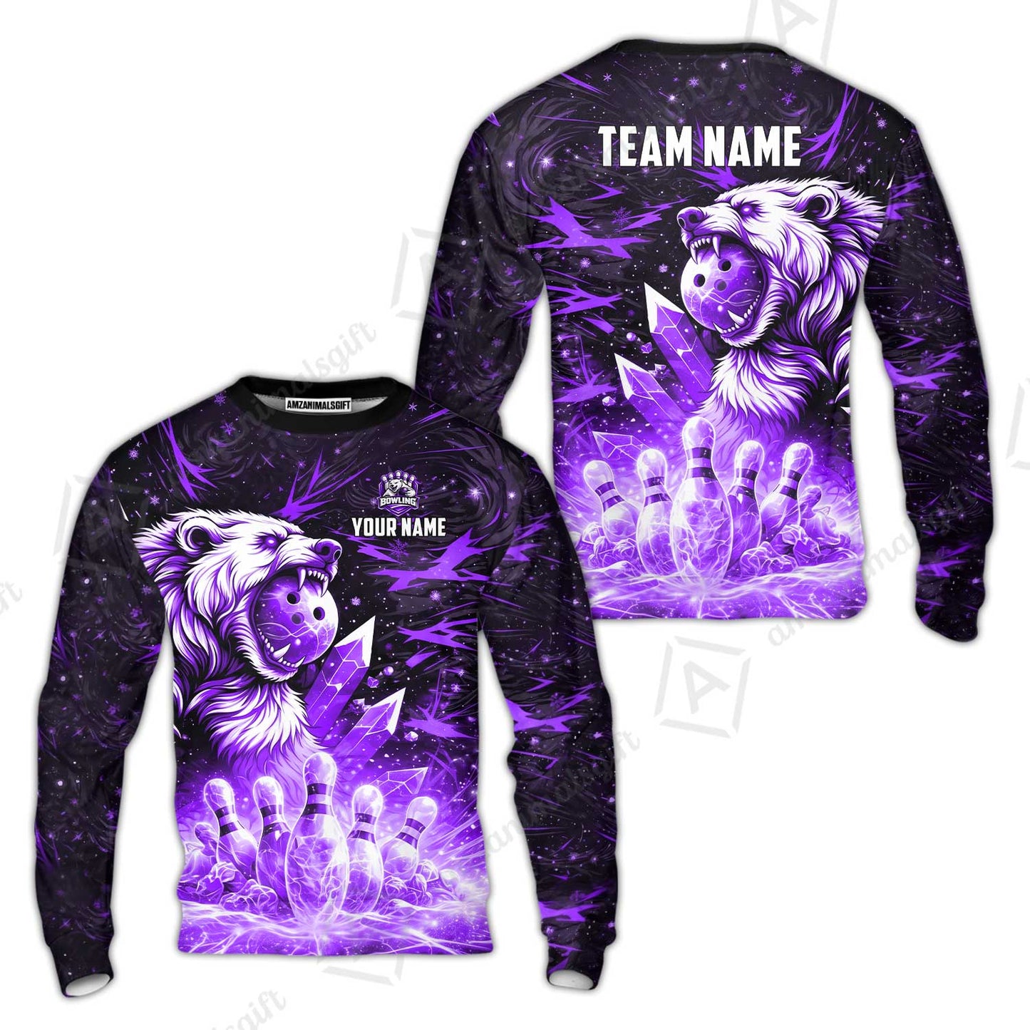 Custom Bowling Jersey Polo Shirt, Arctic Bear & Crystal Galaxy, Custom Bowling Jersey Team Shirt For Players With Name & Team Name