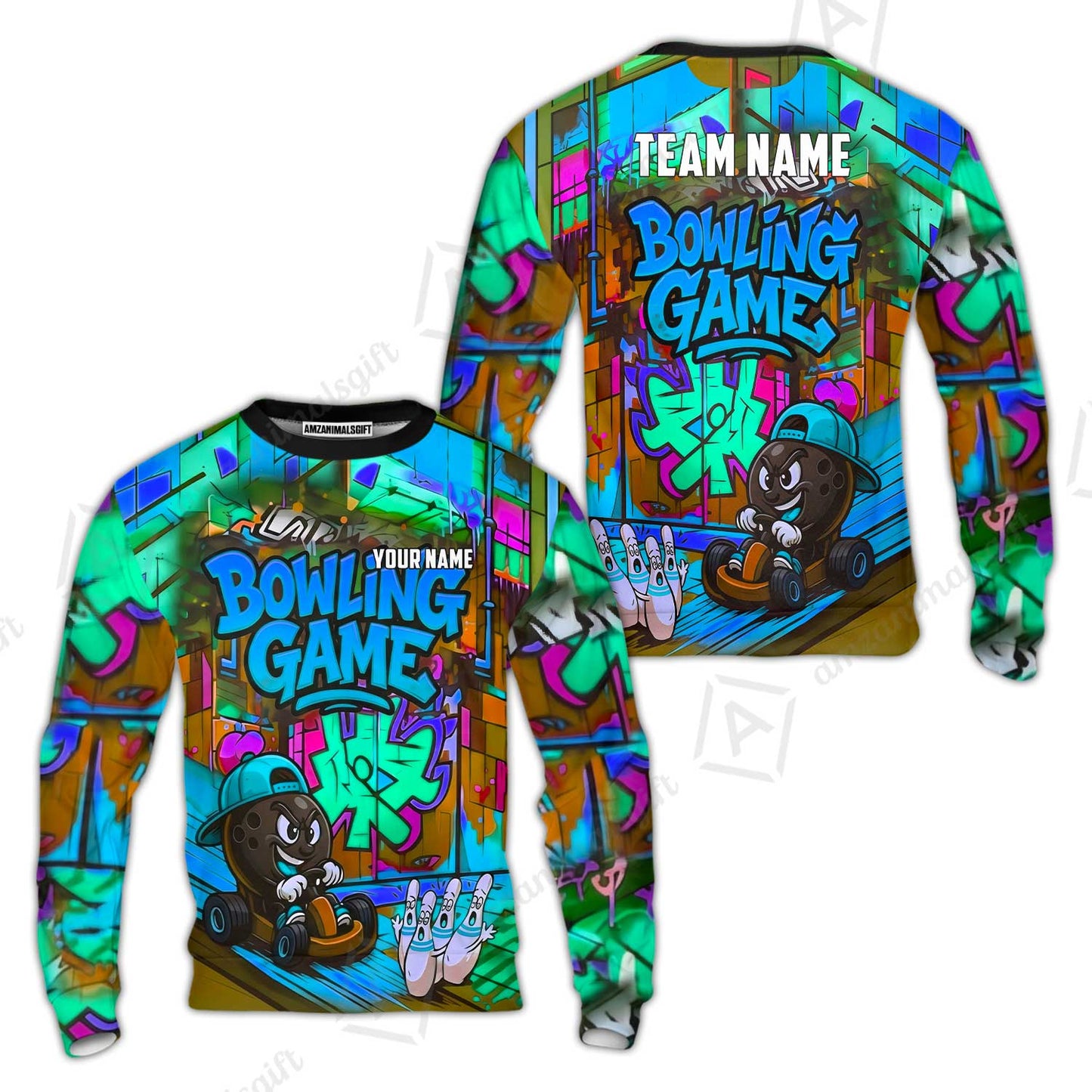 Custom Bowling Jersey Polo Shirt, Street Graffiti Go Kart Ball, Custom Bowling Jersey Team Shirt For Players With Name and Team Name
