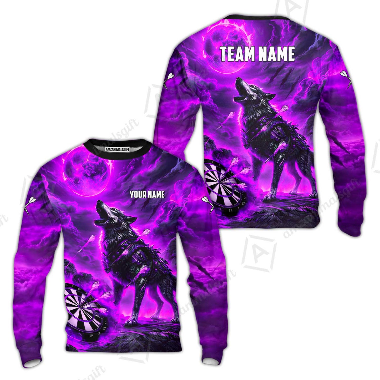 Custom Darts Team Jersey, Personalized Flaming Wolf Jersey Shirt For Players With Name & Team Name
