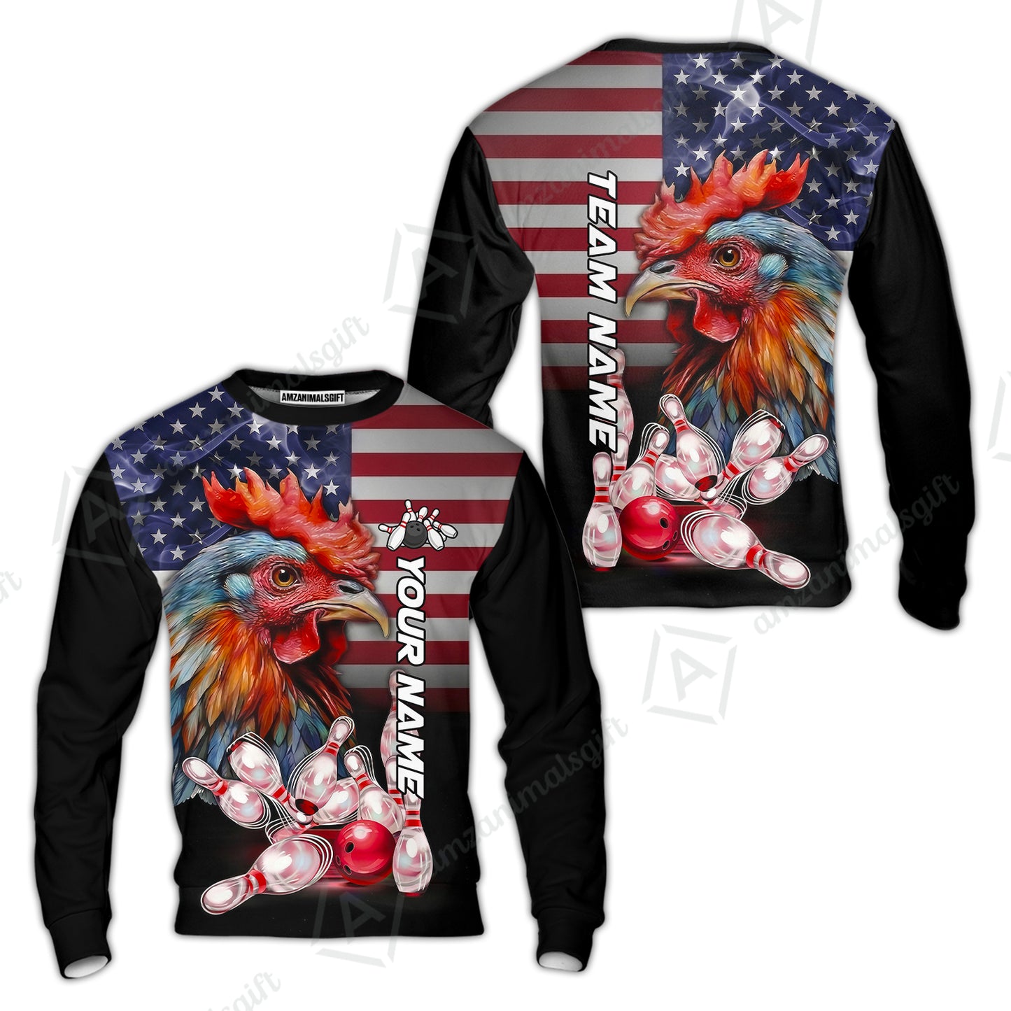 Custom Bowling Jersey Polo Shirt, Colorful Rooster Bowling Custom Bowling Jersey Team Shirt For Players With Name & Team Name
