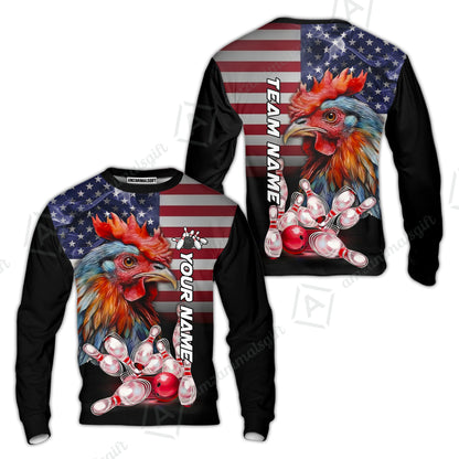 Custom Bowling Jersey Polo Shirt, Colorful Rooster Bowling Custom Bowling Jersey Team Shirt For Players With Name & Team Name