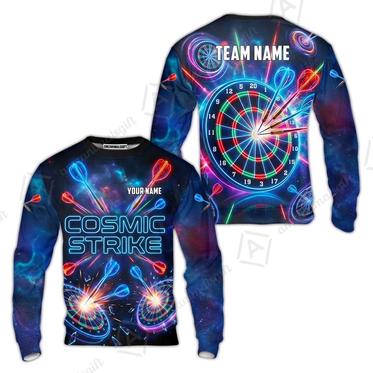 Custom Darts Team Jersey, Personalized Neon Galaxy Strike Darts Polo Shirt For Players With Name & Team Name