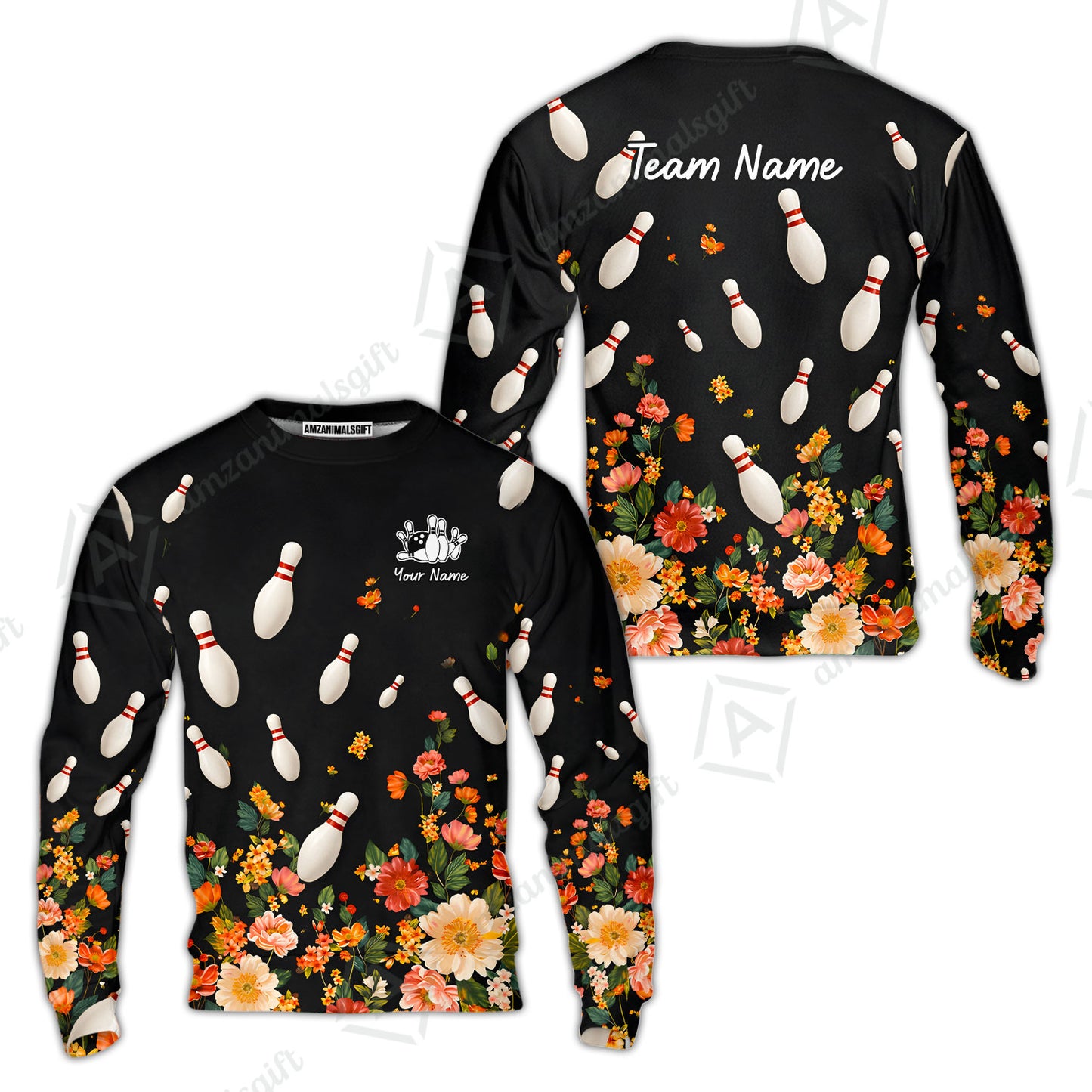 Custom Bowling Quarter Zip Polo Shirt, Floral Bowling, Custom Bowling Quarter Zip Polo Team Shirt For Players With Name & Team Name