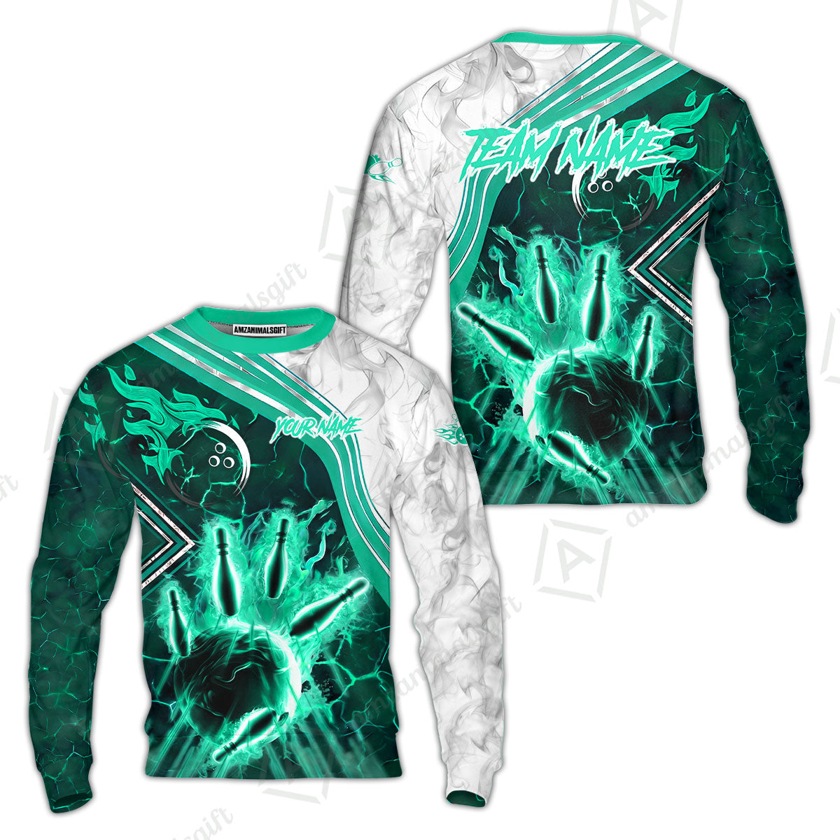 Customized Bowling Unisex Polo Shirt, Fire & Smoke Bowling Pins, Bowling Uniform - Personalized Name And Team Name