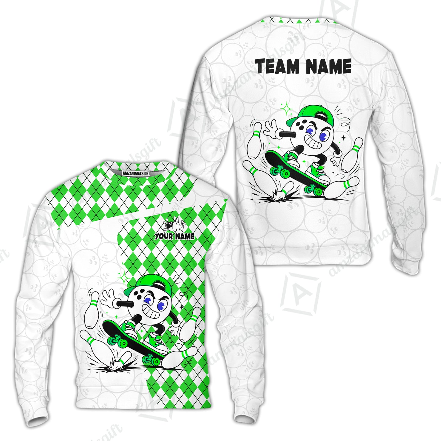 Custom Bowling Jersey Polo Shirt, Skateboarder Bowling Ball Mascot, Custom Bowling Jersey Team Shirt For Players With Name and Team Name