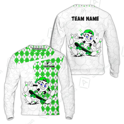 Custom Bowling Jersey Polo Shirt, Skateboarder Bowling Ball Mascot, Custom Bowling Jersey Team Shirt For Players With Name and Team Name