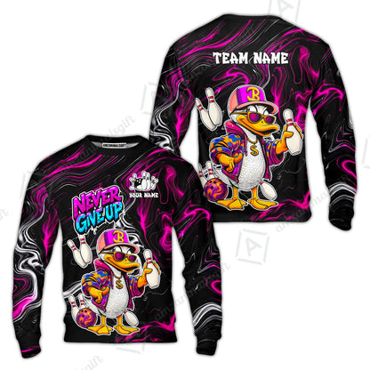 Custom Bowling Jersey Polo Shirt, Duck Never Give Up, Custom Bowling Jersey Team Shirt For Players With Name & Team Name