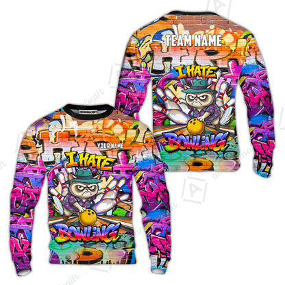 Custom Bowling Jersey Polo Shirt, Sarcastic Grumpy Cat Graffiti, Custom Bowling Jersey Team Shirt For Players With Name and Team Name