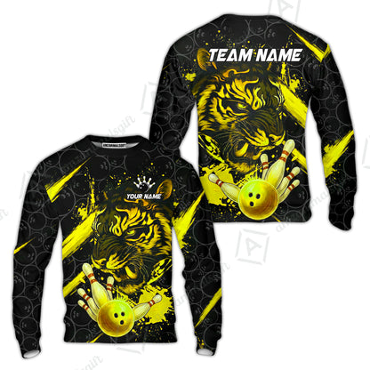 Customized Bowling Unisex Polo Shirt, Tiger Ball Striking Pins, Bowling Uniforms, Personalized Name And Team Name