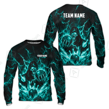 Custom Bowling Jersey Polo Shirt, Lightning Grim Reaper, Custom Bowling Jersey Team Shirt For Players With Name & Team Name