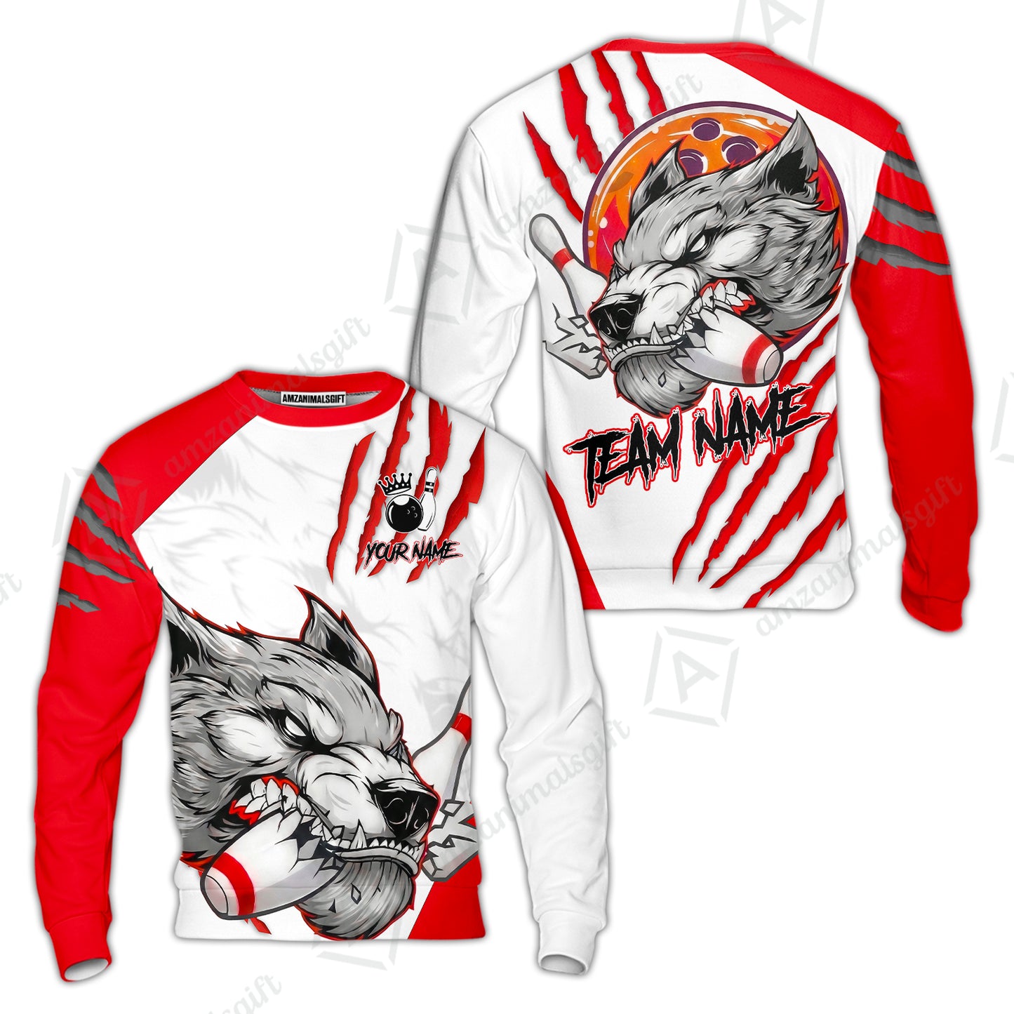 Customized Bowling Jerseys, Fierce Wolf Artwork Scratch, Uniform Bowling - Personalized Name And Team Name