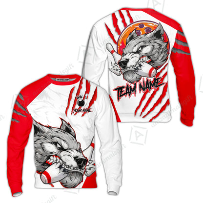 Customized Bowling Jerseys, Fierce Wolf Artwork Scratch, Uniform Bowling - Personalized Name And Team Name