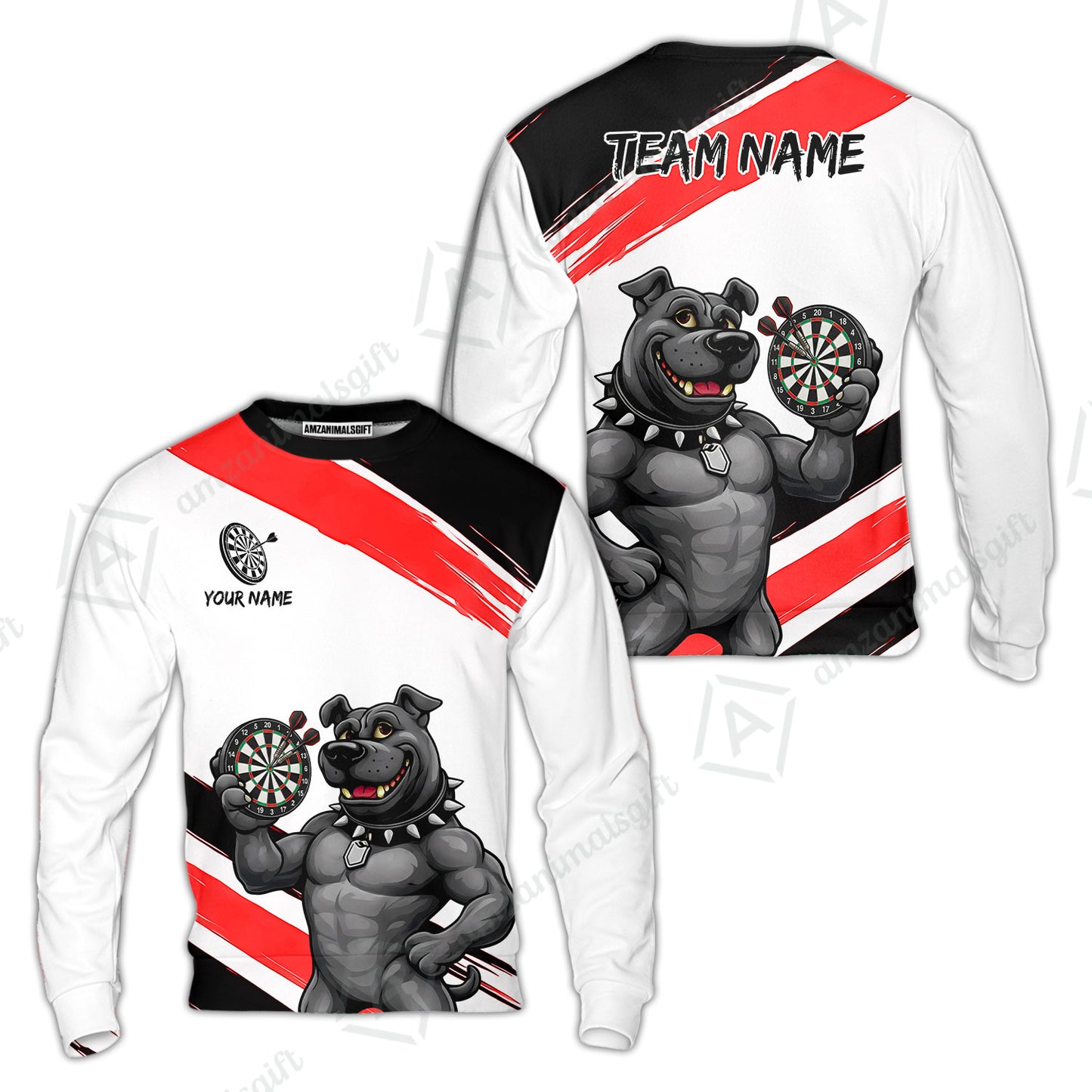 Custom Darts Jersey Polo Shirt, Pitbull Hold Dart Board, Custom Dart Jersey Team Shirt For Players With Name & Team Name