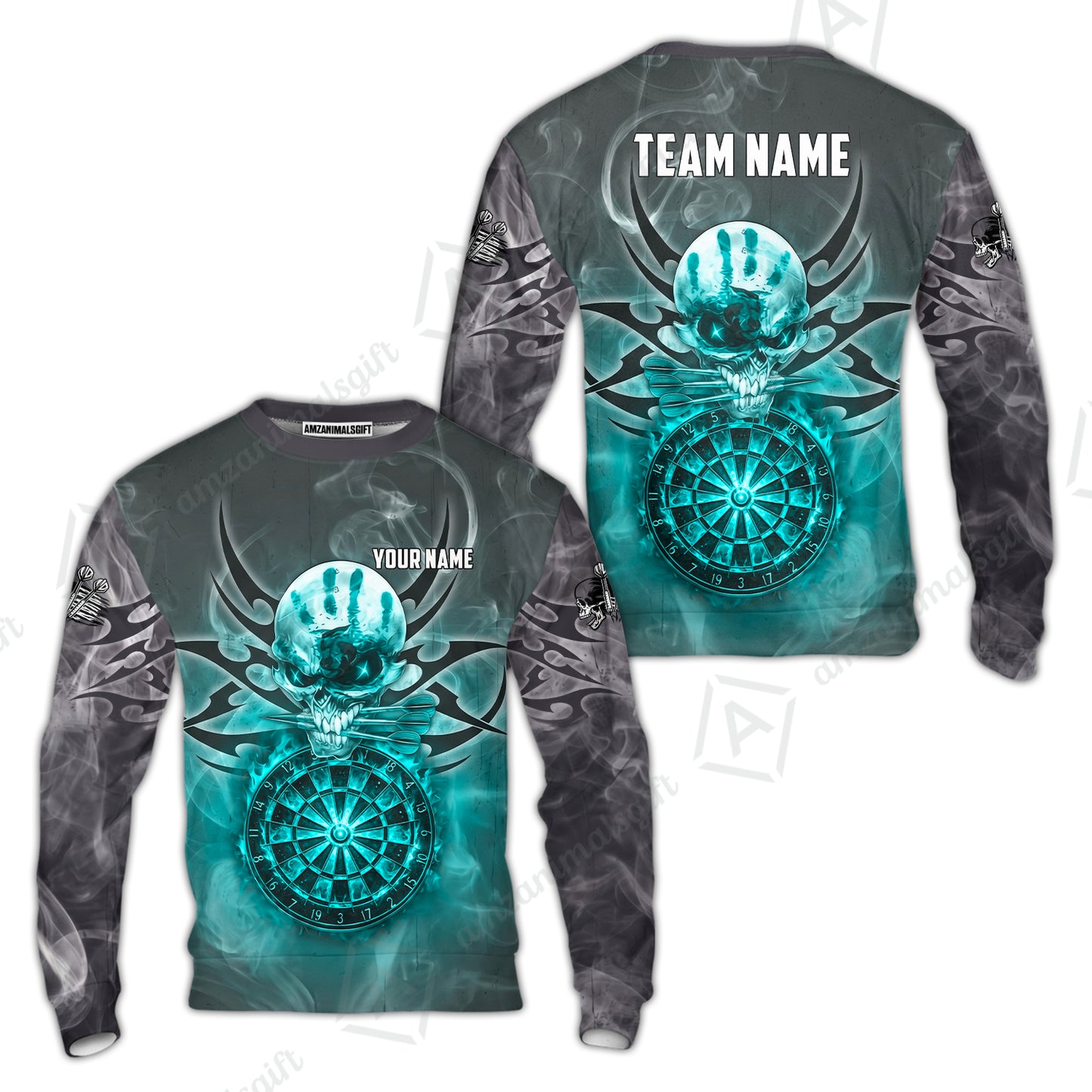 Custom Darts Jersey Polo Shirt, Glowing Fire Skull Tribal, Custom Dart Jersey Team Shirt For Players With Name & Team Name