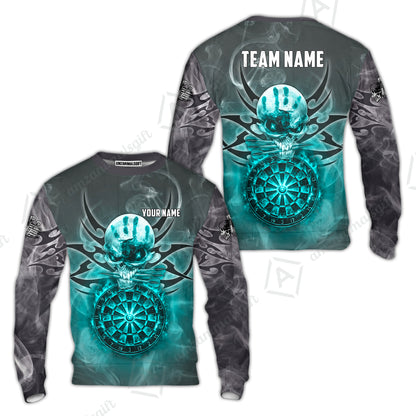 Custom Darts Jersey Polo Shirt, Glowing Fire Skull Tribal, Custom Dart Jersey Team Shirt For Players With Name & Team Name