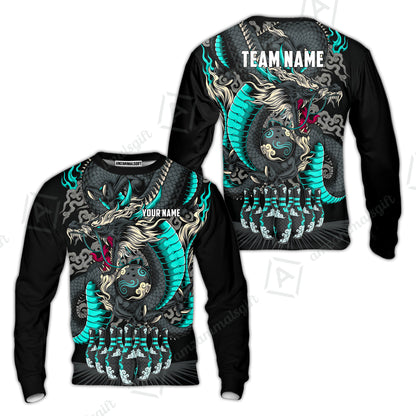 Custom Bowling Jersey Polo Shirt, Oriental Jade Dragon & Classic Clouds, Custom Bowling Jersey Team Shirt For Players With Name & Team Name
