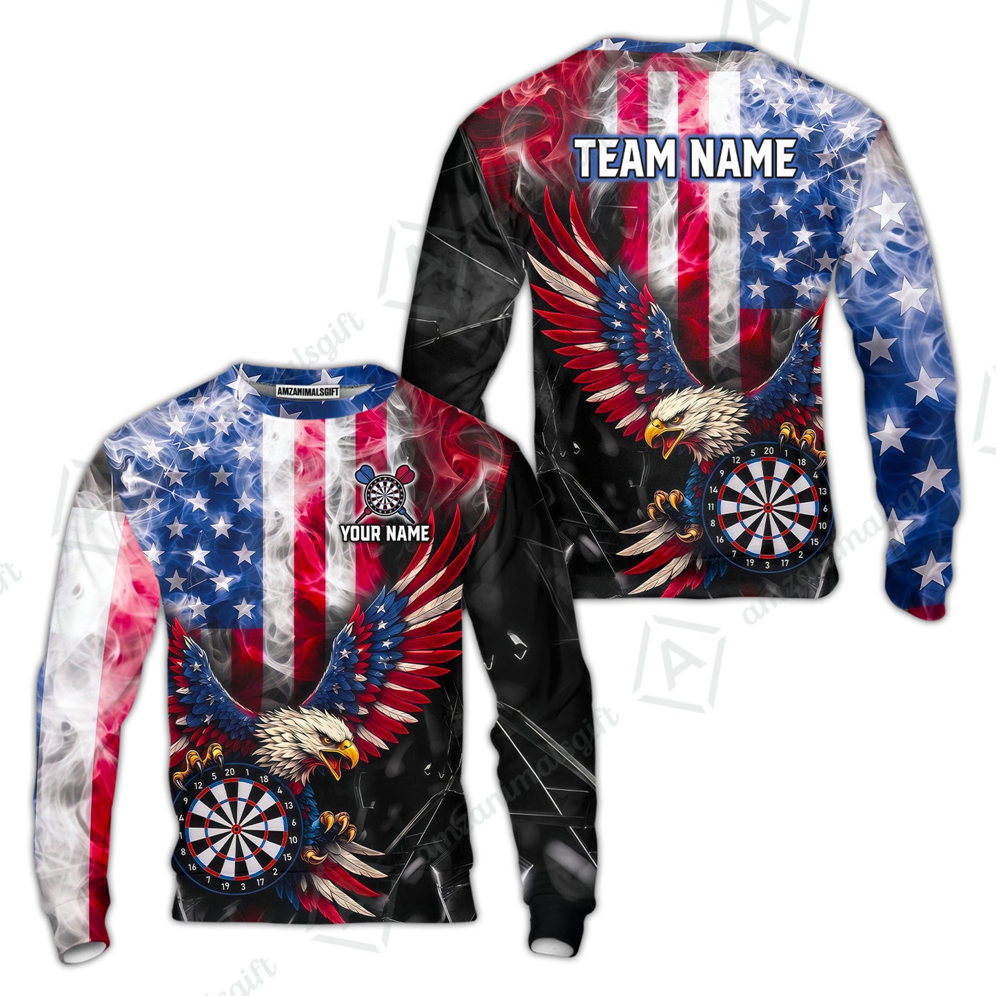 Custom Darts Jersey Polo Shirt, Patriotic Bald Eagle Darts, Custom Darts Jersey Team Shirt For Players With Name and Team Name